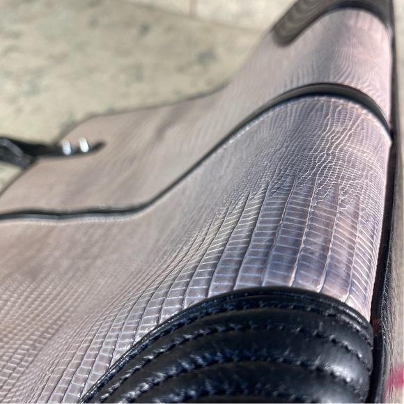 Rebecca Minkoff snake embossed leather pale pink and black structured tote bag - Picture 11 of 15
